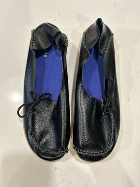 Empress Black Leather Barefoot Comfort Slip On Moccasin Shoes 44 (US 11)